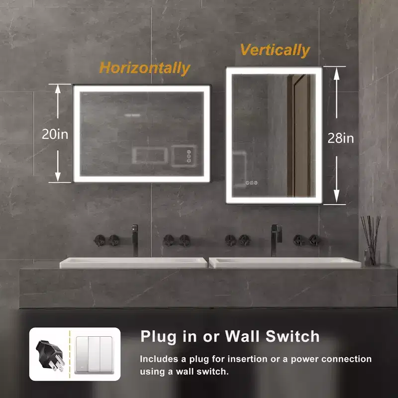Maxax Modern Space Aluminum Framed Led Lighted Dimmable Anti-Fog Tempered Glass Bathroom / Vanity Mirror