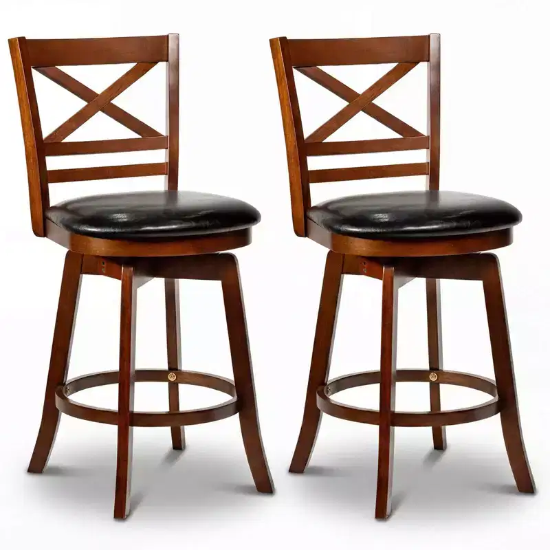 Costway 25 Swivel Counter Barstools Set of 2/4 with Backrest & Faux Leather Upholstered Seat