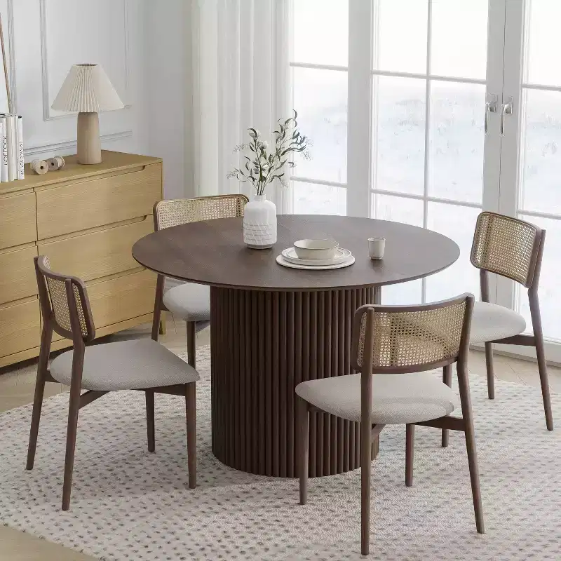 Dovelina Mid-Century Round Dining Table Wood Kitchen Table for 4 People - Walnut
