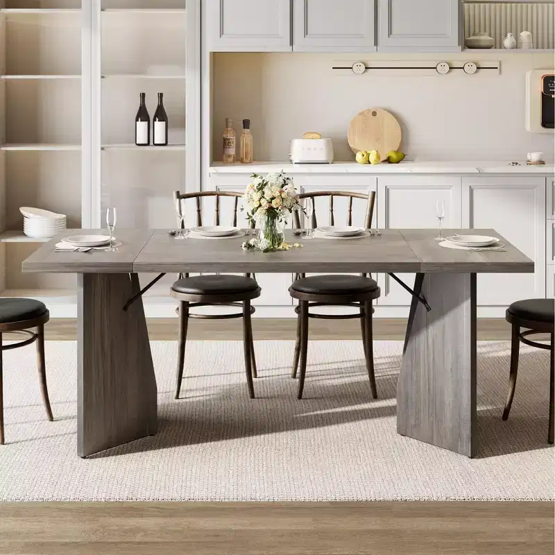 70.9'' Dining Table for 6, Farmhouse Rectangular Kichen Table with Sturdy Frame, Wooden Thickened Long Desk