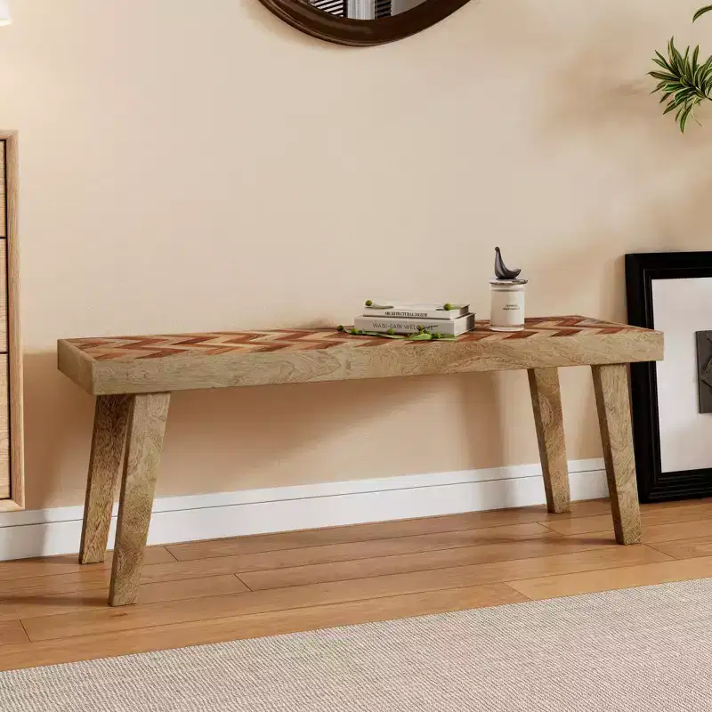 Boho Handcrafted Mango Wood Dining Bench
