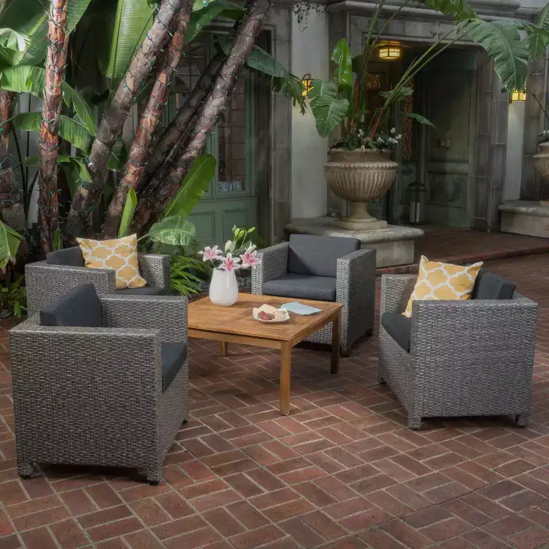 Puerta 4pc Wicker Club Chair & Coffee Table Set - Teak/Mixed Black/Dark Gray - Christopher Knight Home