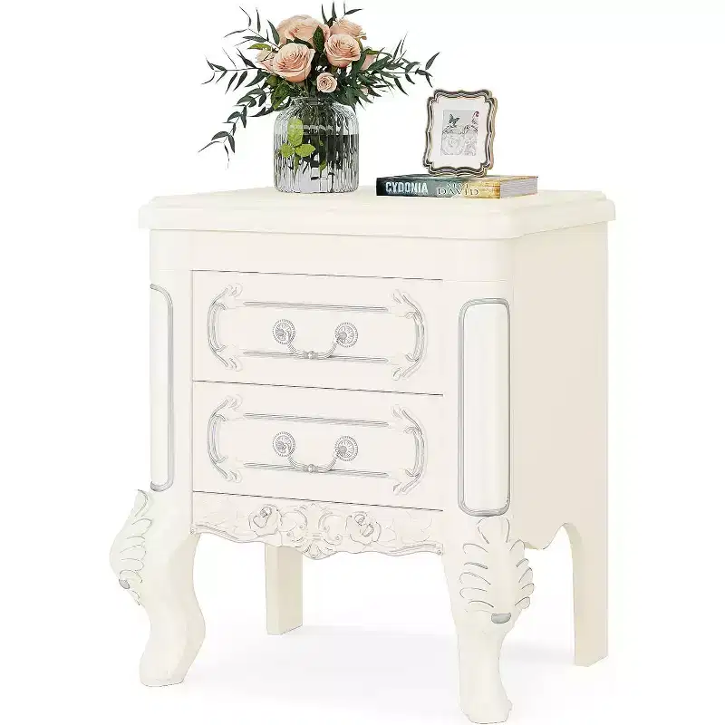 Tribesigns 25.6 Nightstand, Wood Bedside Table with Carved Pattern