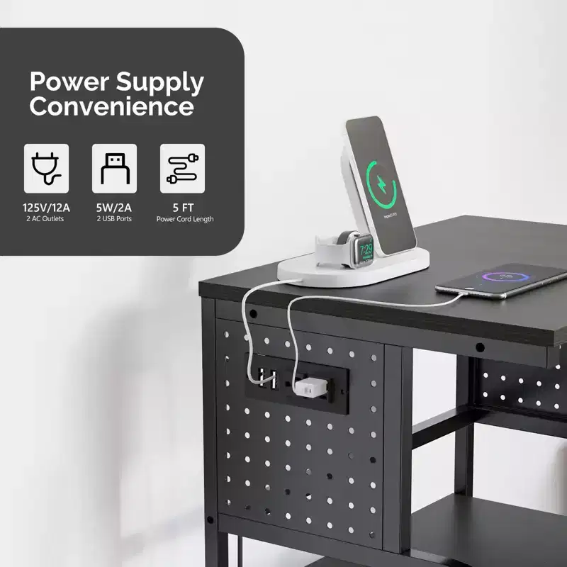 Karl Home 3-Tier Printer Stand with Wheels and Plug Board P2 Particleboard Black Emboss 23.6x18.9x31.5 Inches