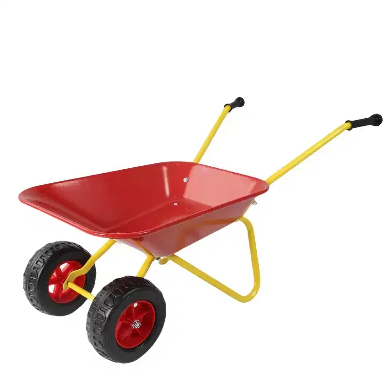 Children's Metal Wheelbarrow, 33LBS Kids Garden Cart, Heavy Duty Steel Tray Yard Utility Cart for Leaves Soil Sand Outdoor Gardening Tool