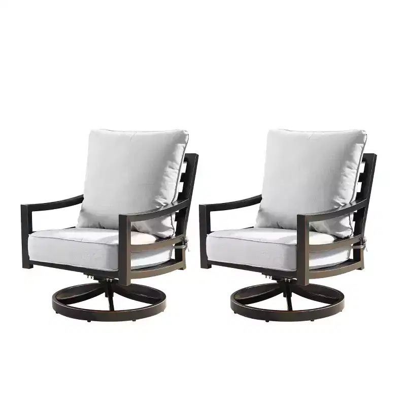 Oakland Living 2pk Deep Seating Swivel Rocking Aluminum Outdoor Patio Club Chairs Gold: Weather-Resistant, UV-Protected Comfort