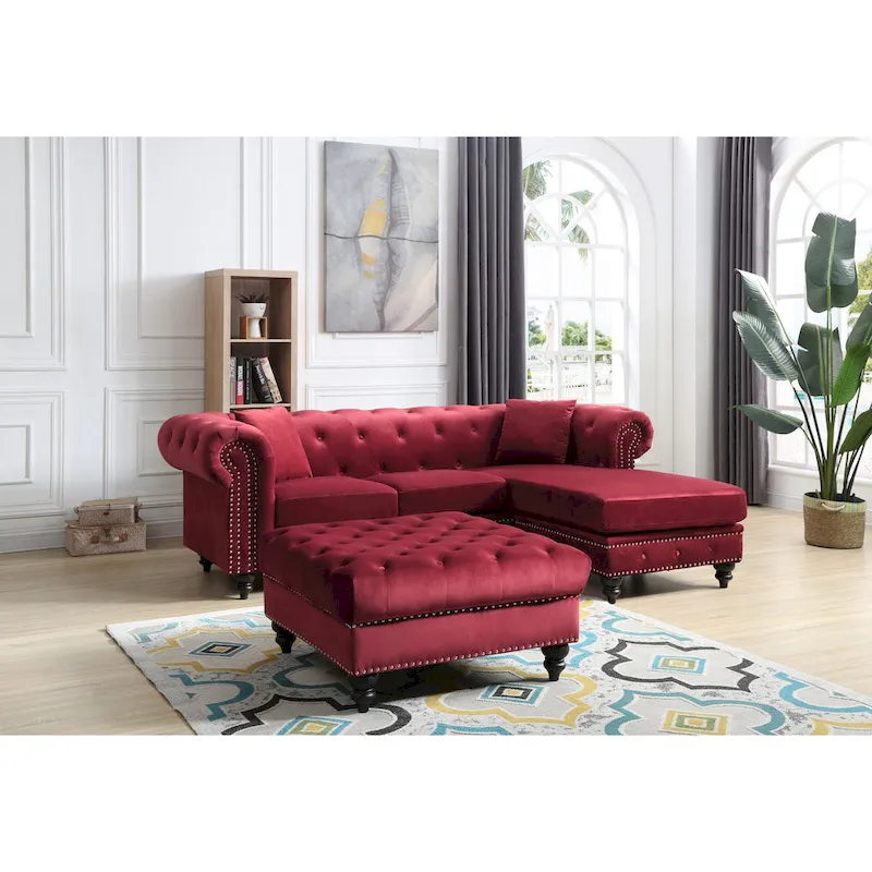 Nola 98 in. 3-Seater Velvet Sofa with 2-Throw Pillow - 98L x 37W x 31H