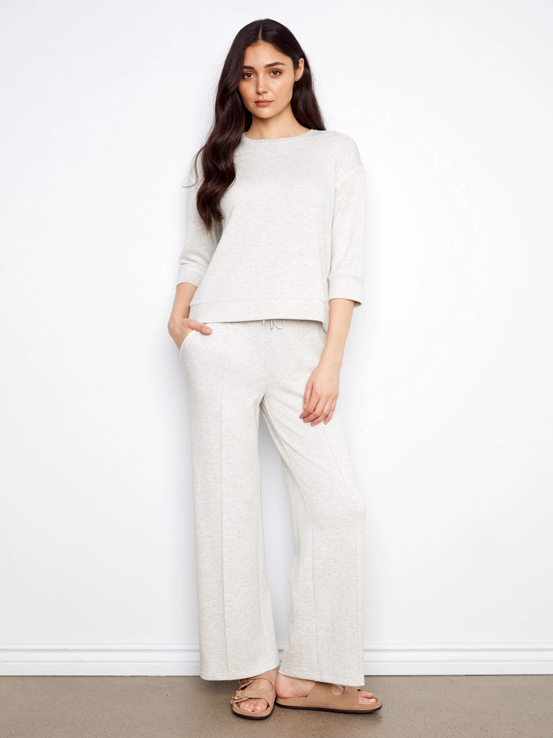 3/4 Sleeve Top - Heather Light Grey