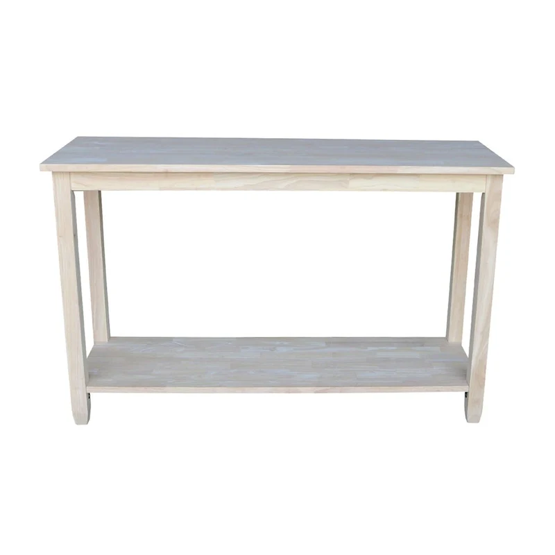 Unfinished Solid Parawood Sofa Server Table | Butcher Block Top | Lower Shelf | 48