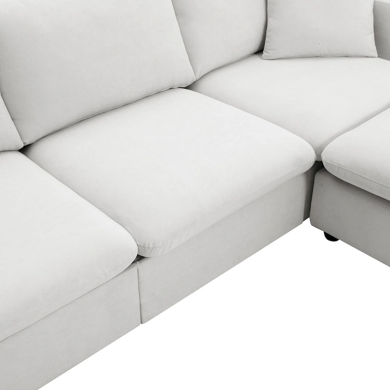Modern Sectional Sofa,L-shaped Couch Set with 2 Free pillows,4-seat Polyester Fabric Couch Set with Convertible Ottoman