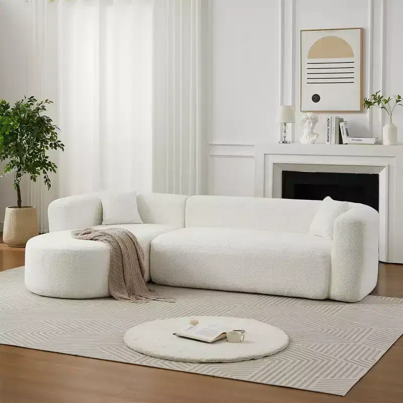 Clihome 109.4 L-Shaped Modular Sectional Sofa Left Chaise Chenille Fabric Cloud Sofa with 2 Pillows