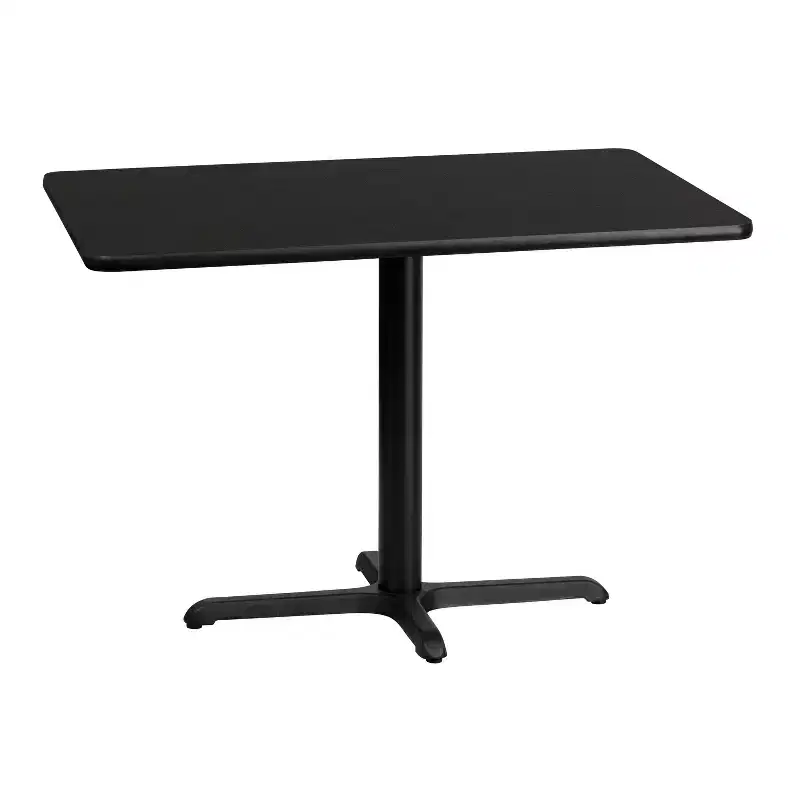 30x42 Rectangular Laminate Hospitality Table with X-Base, Reversible Black/Mahogany Top