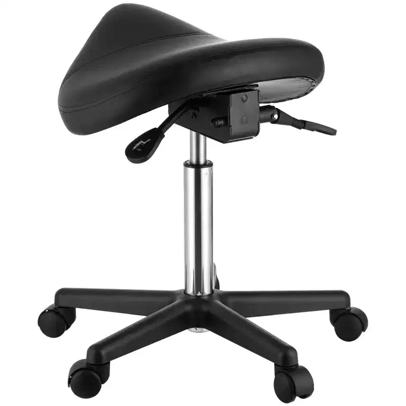 Height Adjustable Saddle Stool with Wheels – 400 LB, PU Leather, 360° Swivel, Black