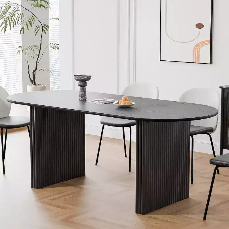 67 Oval Dining Table Kitchen Table with Fluted Pedestal 6 Seats