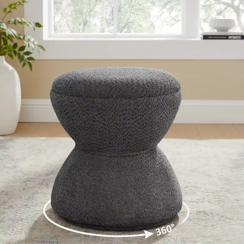 Drum-Shape Boucle Ottoman with 360° Swivel Base – Grey / Yellow / Green / White / Tan, 1-Person Use