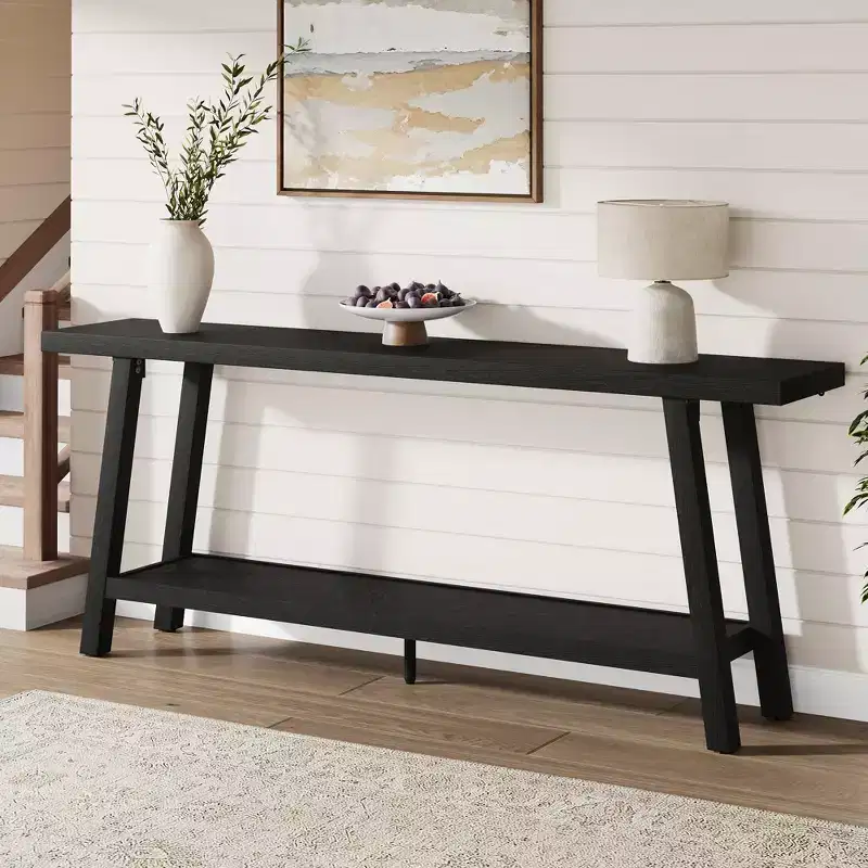 71 Extra Long Farmhouse Console Table, 2-Tier Rectangular Brown Entryway Sofa Table, Sturdy Wood Accent Furniture for Living Room & Hallway