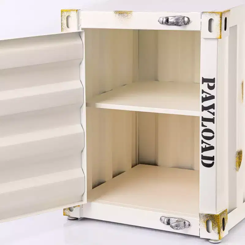 Industrial style shipping container storage cabinet side table end table
