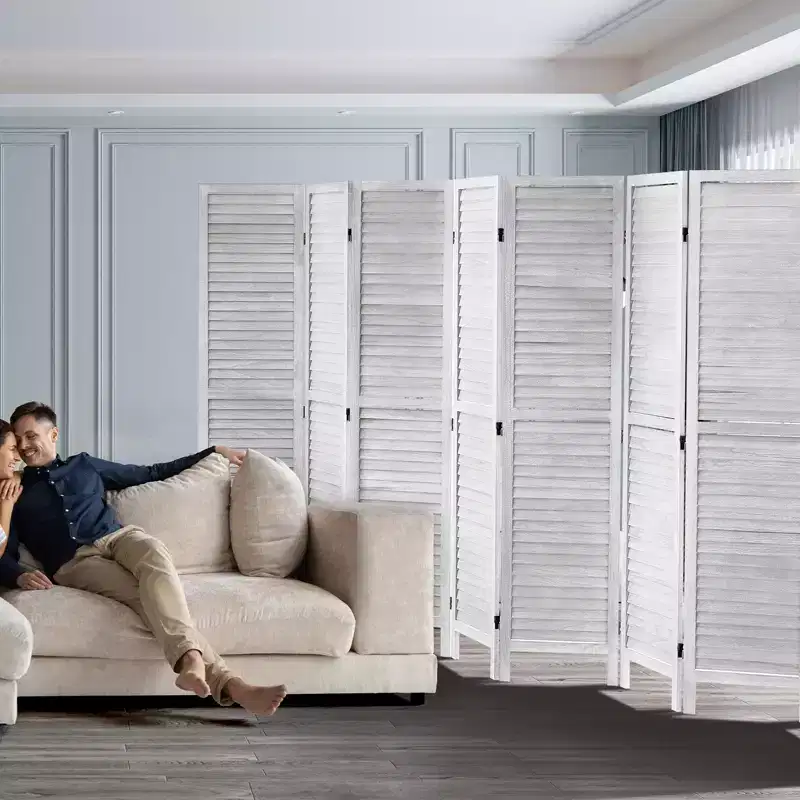 Wood Room Divider, 8 Panel Wood Folding Privacy Screen, 66.9 Inches Tall Indoor Louvered Wooden Partition, Portable Decoration Screen