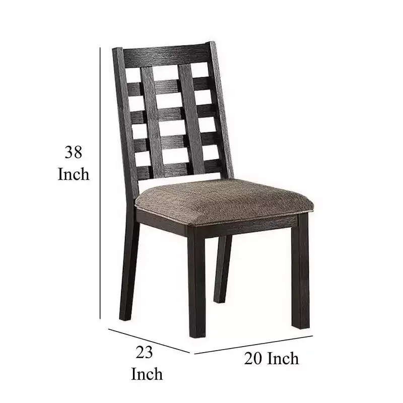Royal Hampton Dining Chairs, Set of 2, Open Square Back, Espresso Wood, Beige Fabric