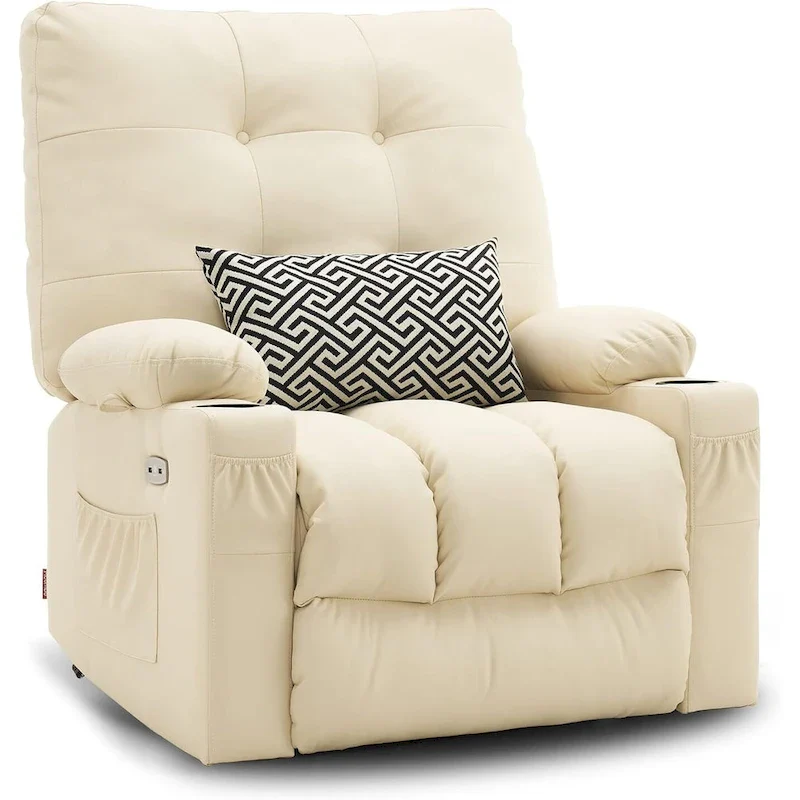 Large Power Swivel Glider Rocker Recliner with Massage & Heat – Faux Leather