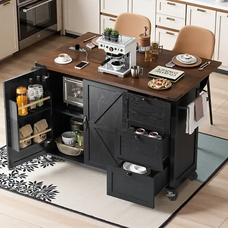 Mairi 54.5 Farmhouse Kitchen Island with Power Outlet