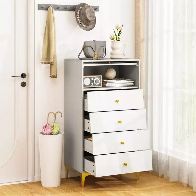 Costway 2 PCS 4 Drawer Dresser 44.5 Tall Dresser Chest of Drawers w/Flip-up Fluted Glass Door