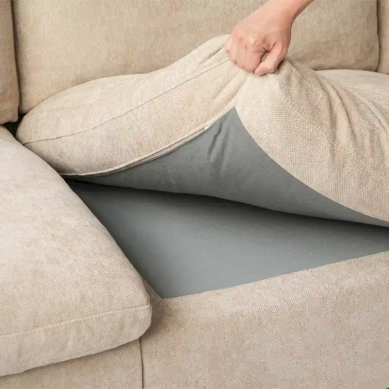 82.68 Down Filled Sectional Couch L-shape Linen Upholstered Loveseat with Ottoman