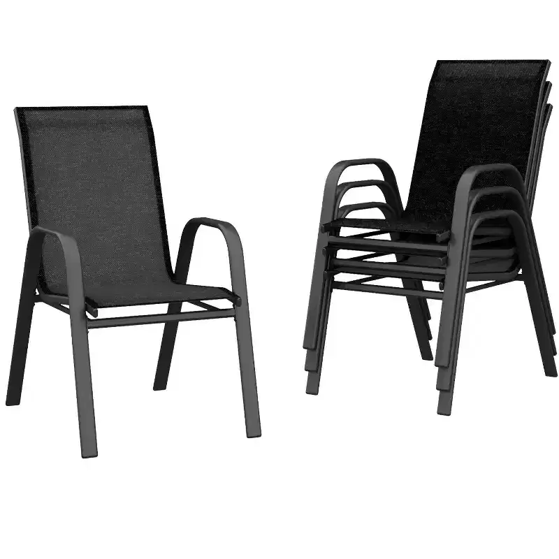 4-piece outdoor stackable dining chairs set, high back patio stacking chairs, metal frame patio chairs for yard, patio