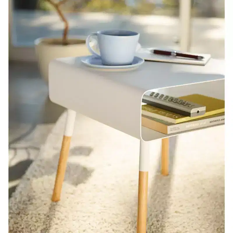 Side Table with Storage Shelf - 23 Inch Height - Steel Frame