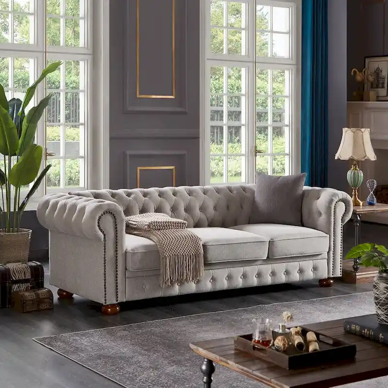 Chesterfield Linen Fabric Sofa