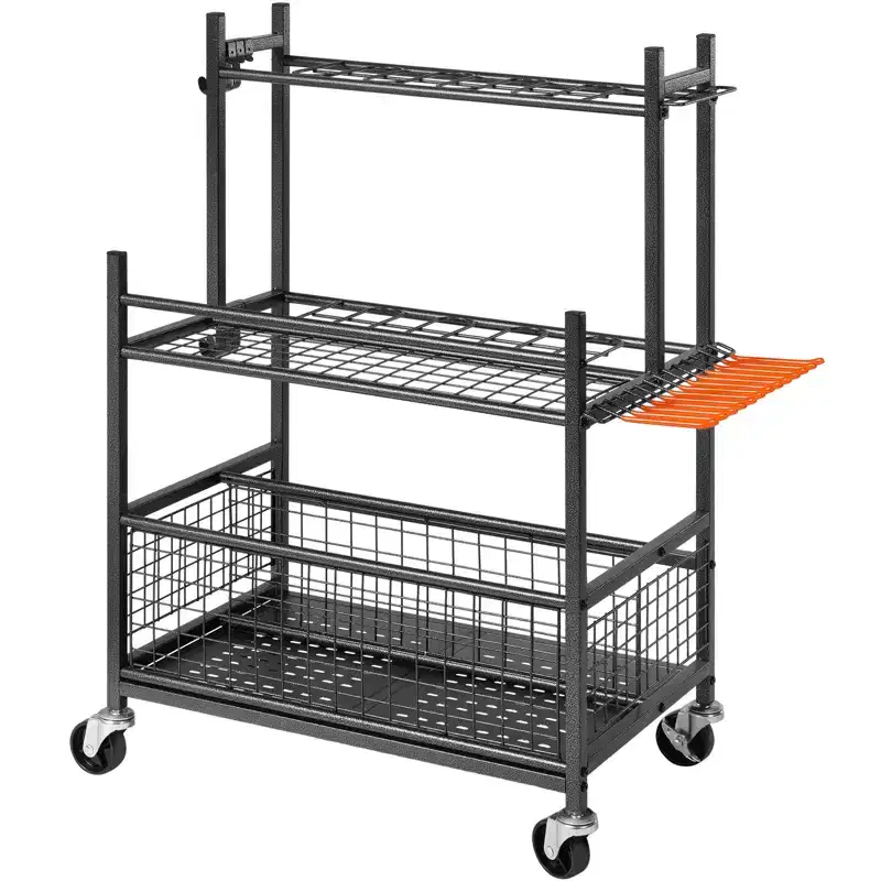 Garden Tool Organizer, 16 Slots with Hooks, Yard Tool Tower Rack with Wheels for Garage Organization and Storage, Hold Long-Handled Tool/Rake