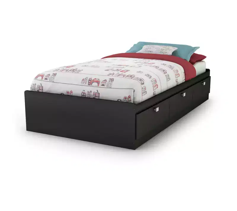HomeStock 14.75 in.H Twin Size Black with Storage Beds made of Particle Board Bed Frame