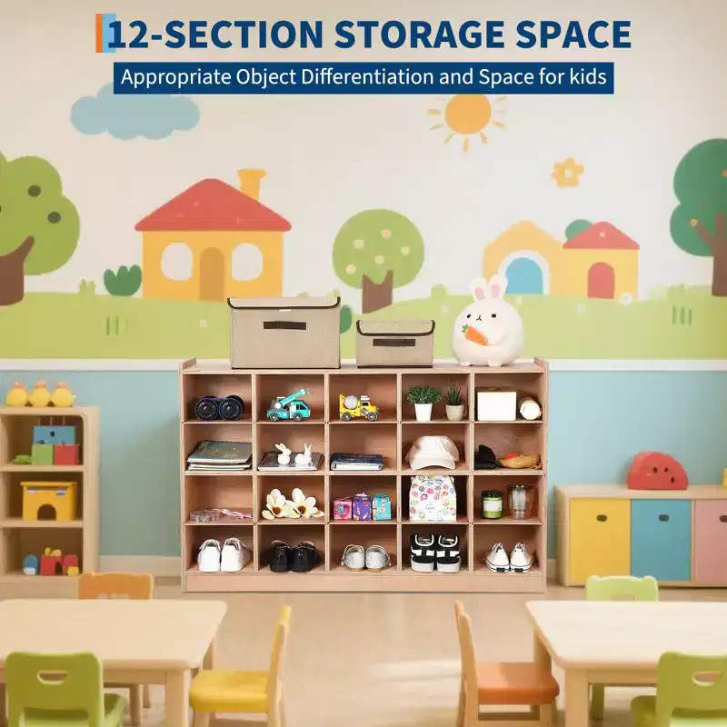 20-Cubby Storage Cabinet with Casters, Mobile Organizer with Anti-Tip Safety for Classroom and Home