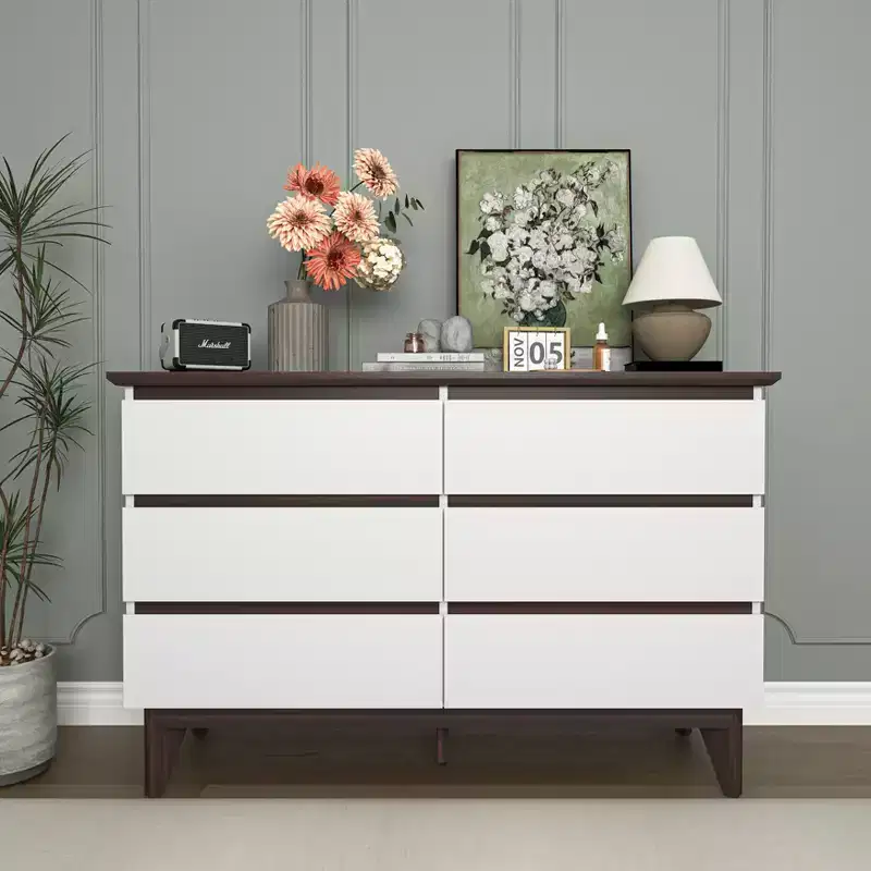 GDFStudio Silas 47 Modern Wooden Storage Dresser with 6 Drawers