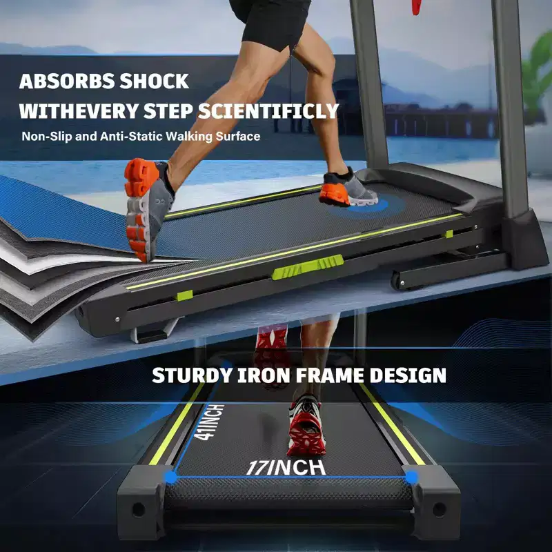Okak Foldable Walking Pad Treadmill with 8 Shock Absorbers, Portable Treadmill with 12 Programs, Compact Treadmill for Home, Black