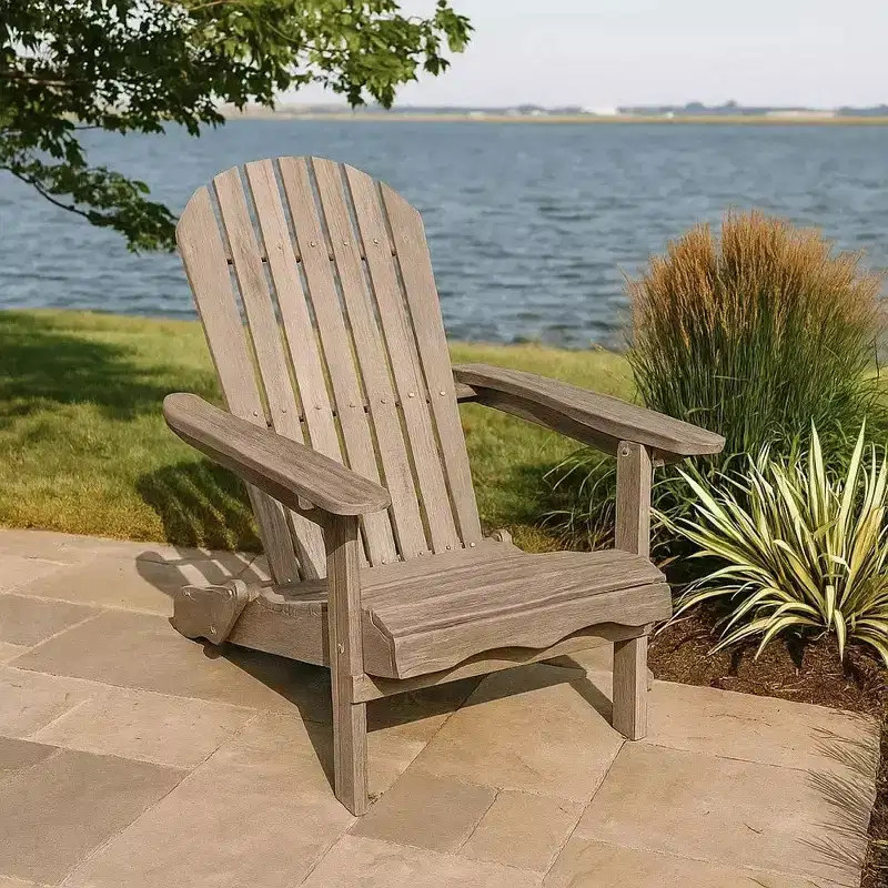 Royal Hampton Outdoor Adirondack Chair, Slatted Back, Gray Eucalyptus Wood