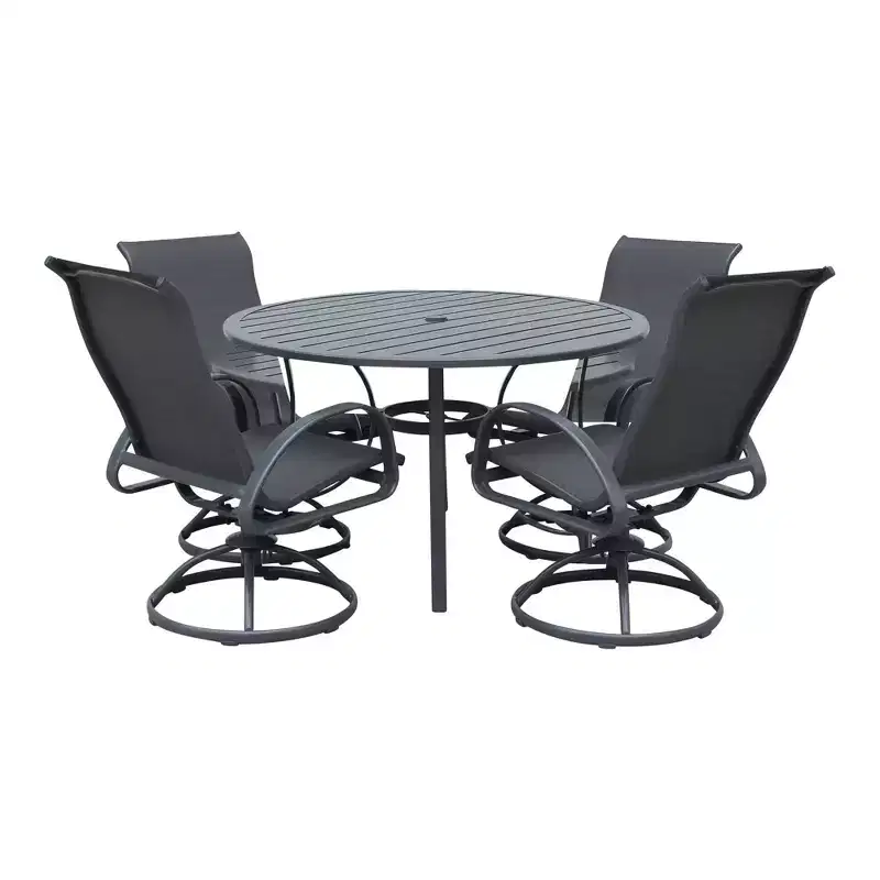 Courtyard Casual Santa Fe 5 pc 48 Round Dining Set with Sling Swivel Rockers Includes one Round table and 4 Sling Swivel Rockers