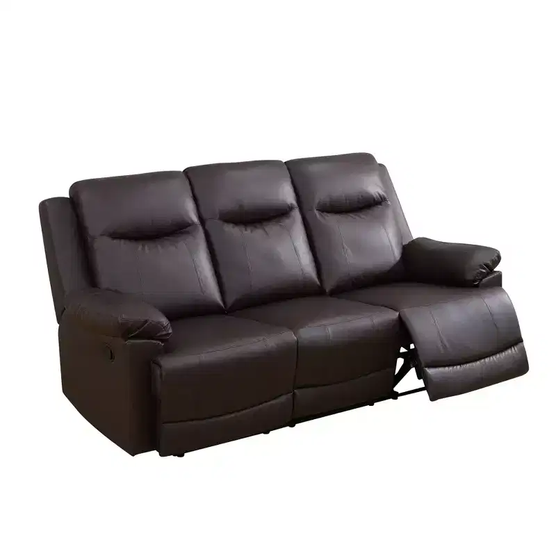 3-Seat Breathable Semi-PU Leather Reclining Sofa with Adjustable Backrests for Living Room, Brown