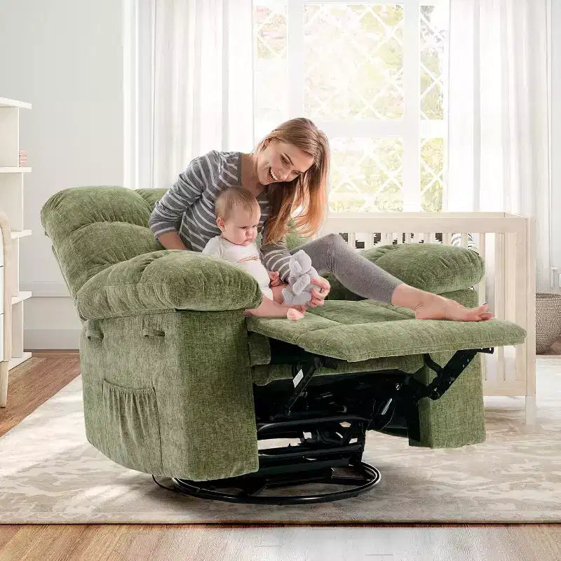 Rocking Recliner Chair, 360 Swivel Rocker, Lazy Boy Recliner Single Sofa, Extra Wide Manual Recliners, Chenille Upholstery Overstuffed Soft
