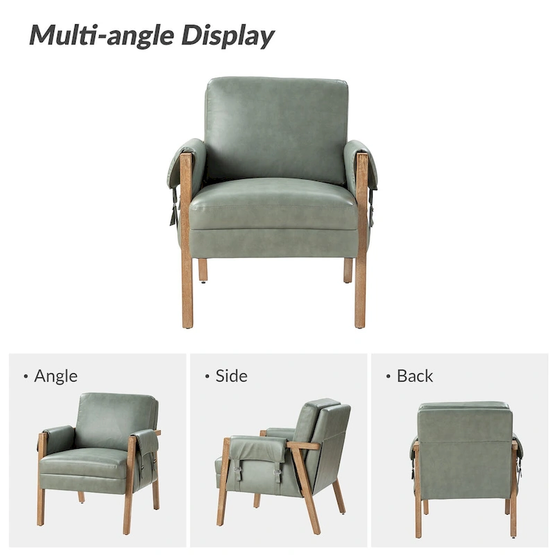 Olivia Farmhouse Faux Leather Accent Chair with Solid Wood Legs By HULALAHOME