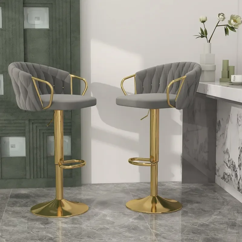 Gray / Ivory / Camel / Navy Blue / Black / Dark Green Velvet Swivel Bar Stool, Set of 2