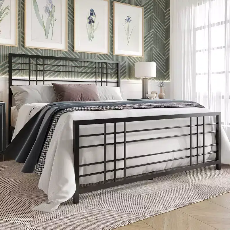 Metal Bed Frame with Headboard and Footboard