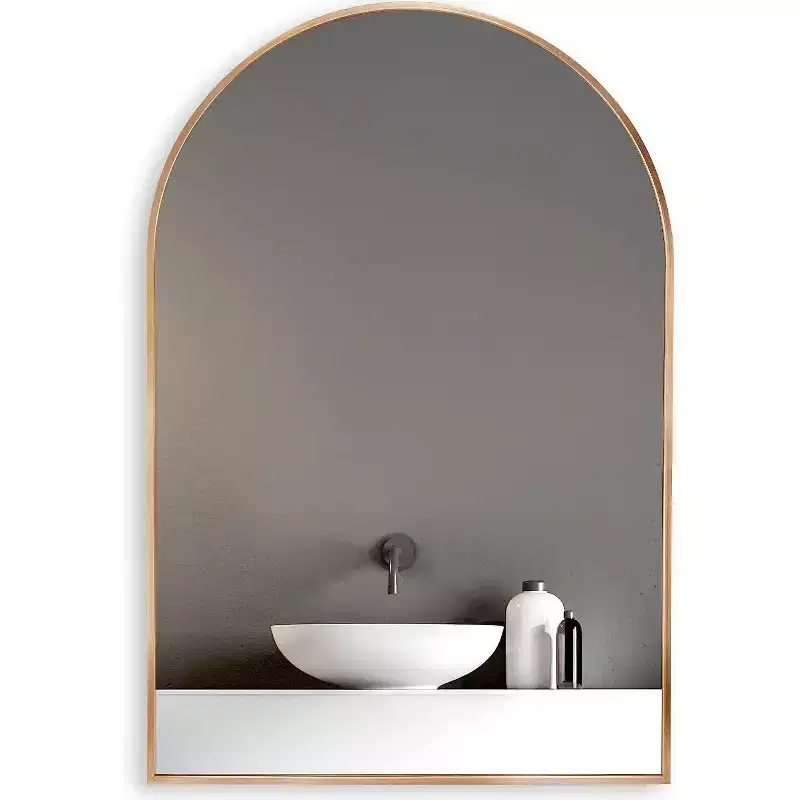Gold Arched Bathroom Wall Mirror  Metal Frame