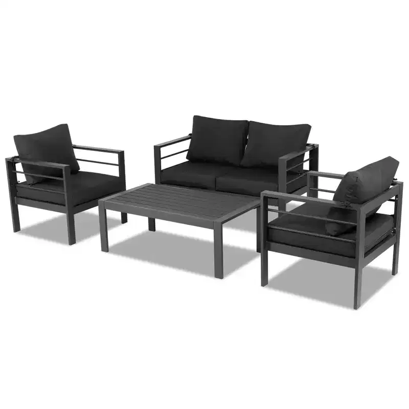 Karl Home Dark Gray 4-Piece Aluminum Patio Conversation Set with Dark Gray Cushions