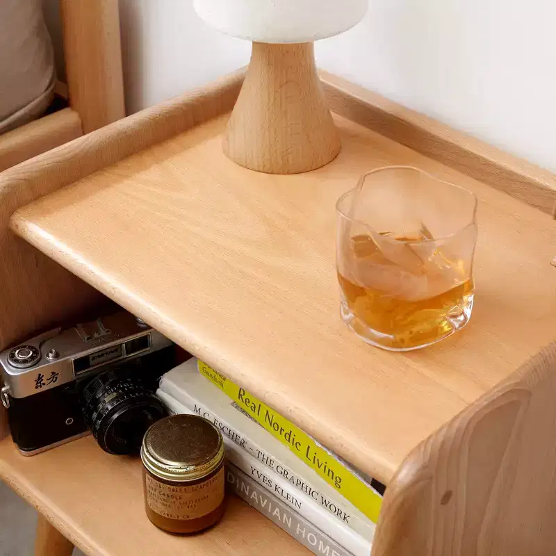 Natural Solid Wood Nightstand for Bedroom and Living Room