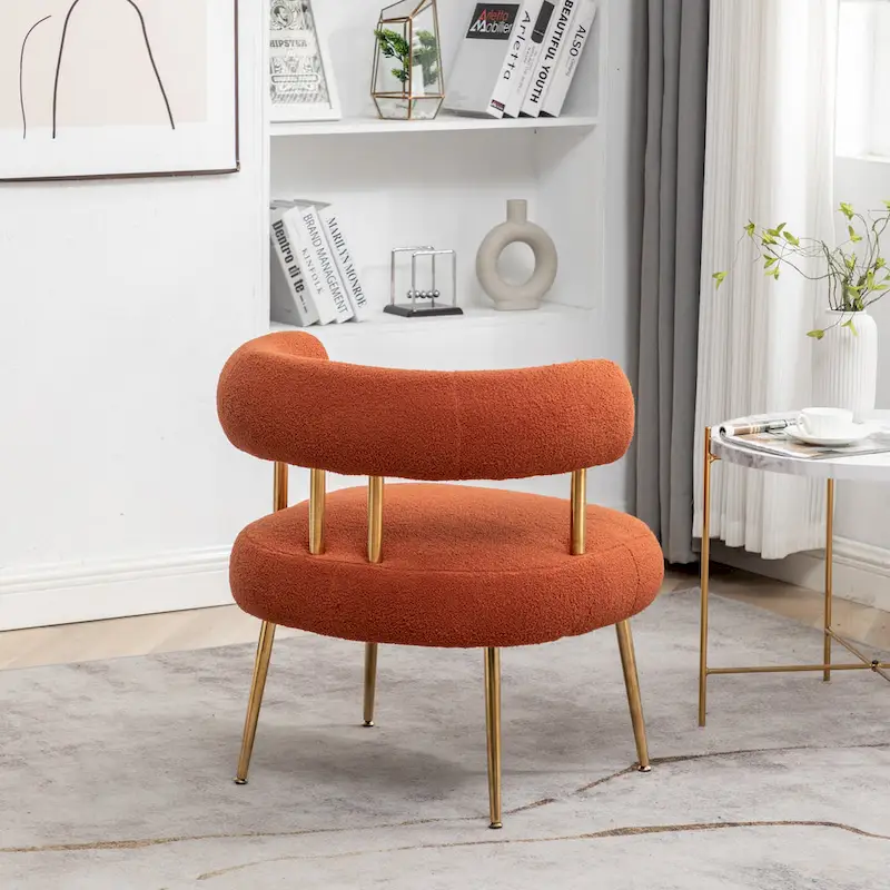 SEYNAR Modern Glam Upholstered Comfy Open-Back Accent Vanity chair with Golden Legs