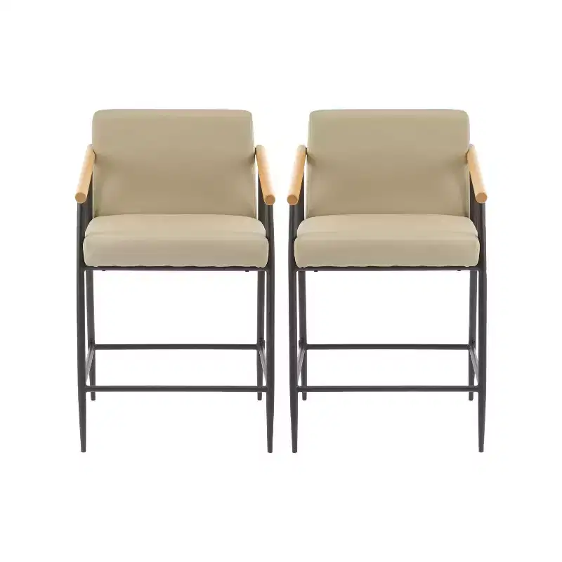Christopher Knight Home Set of 2 Ruby Mid Century Modern Upholstered Counter Stool with Iron Frame Counter Height Barstools Khaki/Espresso
