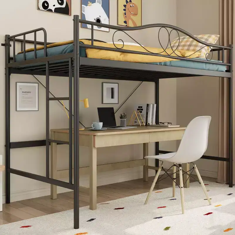 Heavy Duty Metal Twin Loft Bed with Ladder - 400 lb Capacity, Full Safety Guardrail, Space-Saving Design, No Box Spring Needed, Easy Assembly