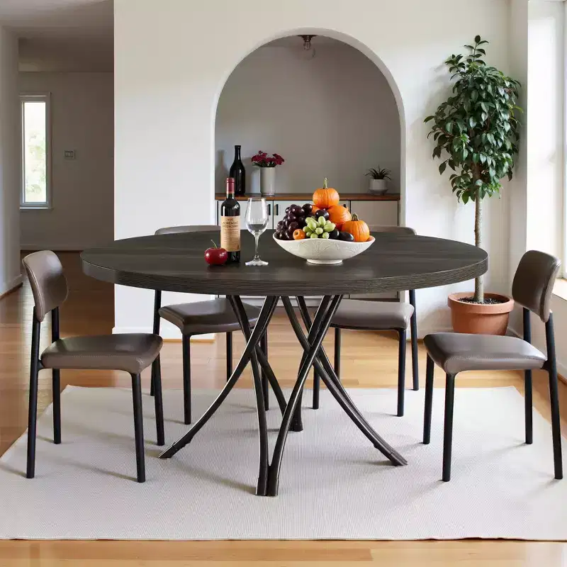 TUYOHW 47'' Round Dining Table for 4,Modern Black with Criss Cross Metal Legs & Adjustable Feet,Industrial for Kitchen,Dining & Office