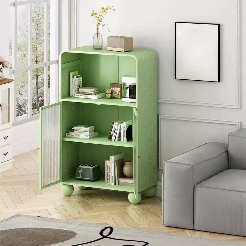 Bathroom Floor Storage Cabinet, Wooden Kitchen Cupboard with Glass Doors, Freestanding Display Storage Cabinet for Bathroom Living Room Entryway